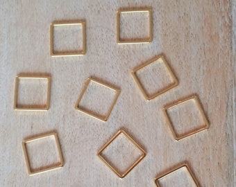 20 open square connectors, 18k gold plated brass, 15x15mm square links