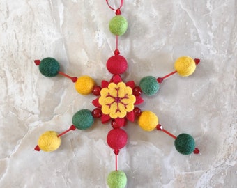 Large Felt Snowflake Ornament: Embroidered Christmas Holiday Decor