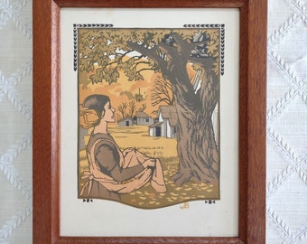 Gustave Baumann Woodblock Print: "October" Framed Fall Scene