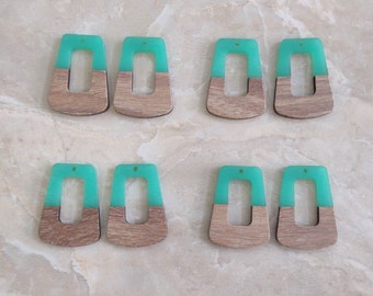 Turquoise Resin Wood Pendants: Trapezoid Jewelry Making Charms (Set of 8)