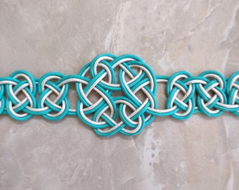 Handmade Celtic Knot Bracelet: Turquoise & White Leather Cord