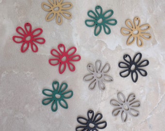 Mixed Color Flower Pendants: Spray-Painted Alloy Filigree Connectors (23mm) set of 20