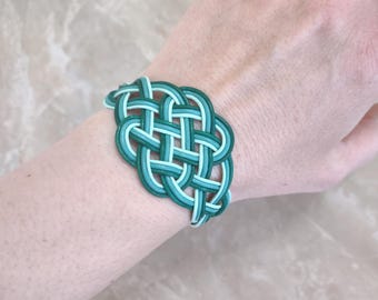 Celtic Knot Bracelet, green leather cord, sterling silver toggle clasp, St. Patrick's Day gift