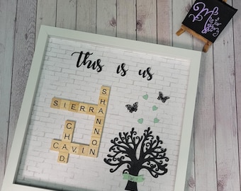 Cuadro decorativo con nombre familiar de Scrabble, árbol genealógico para pared, nombres en fichas de Scrabble, regalo para abuelos, regalo para padres, regalo para la abuela, árbol