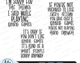 Archivos SVG, PNG y PDF para fanáticos de los juegos de mesa, frases divertidas para la noche de juegos, imágenes prediseñadas para Cricut/Silhouette, archivo vectorial para corte, descarga digital