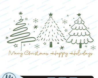 Feliz Navidad, felices fiestas, dibujo lineal de árbol de Navidad en formato SVG, árboles lineales en formato PNG