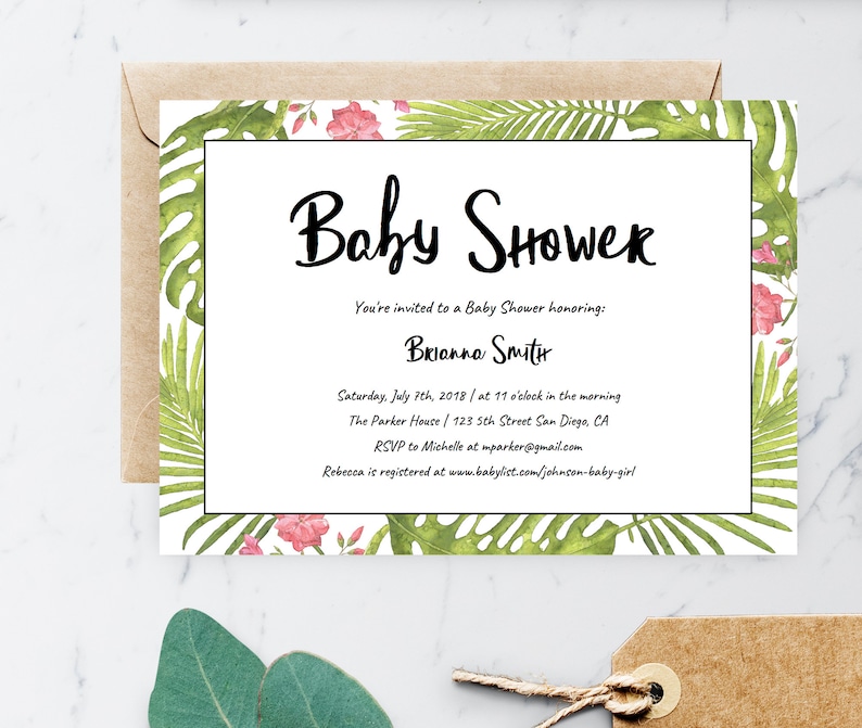 Baby Girl Tropical Baby Shower Invitation Template Instant Etsy Baby Girl Tropical Baby Shower Invitation Template Instant Etsy