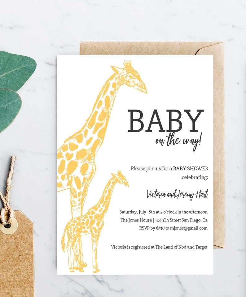 Giraffe Printable Baby Shower Invitation Template Yellow | Etsy