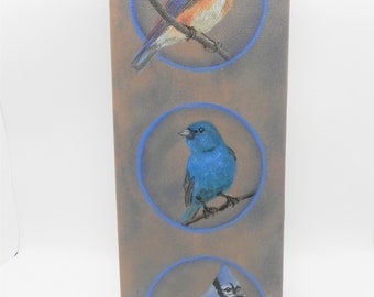 Blue Birds Small Original acrylic painting of three "blue" birds Bird Art Home Decor by Blue Ridge Artist Mary Ann Baggstrom