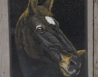Horse Painting, Original Black Horse Acrylic Painting, Farmhouse Decor, Hand-painted Horse canvas, Horse portrait, Rustic Decor, 5x7 horse