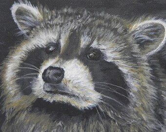 Raccoon Painting: Original Acrylic Wildlife Portrait, 6x6 inch Canvas