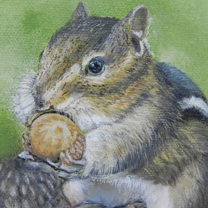 Chipmunk Painting, small original acrylic,  5x5 inch Chipmunk wildlife art home decor by NC Artist Mary Ann Baggstrom