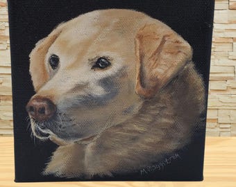 Labrador Painting: Yellow Labrador 5x5 Original Acrylic Dog Portrait Art, Labrador Dog Painting, Hand-Painted Labrador