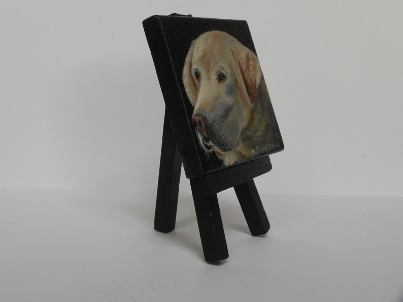 Yellow Labrador small original painting acrylic Yellow Lab 3x3 inch miniature pet portrait dog art home decor by Mary Ann Baggstrom