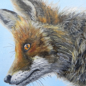 Red Fox Small Painting, Original Painting in Acrylic  5x5 inch Wildlife Fox Art Home Decor by Blue Ridge Artist Mary Ann Baggstrom