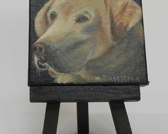 Labrador Painting: Yellow Lab 3x3" original acrylic dog Portrait Art, Labrador Dog painting, Hand-painted Labrador, Labrador lover gift