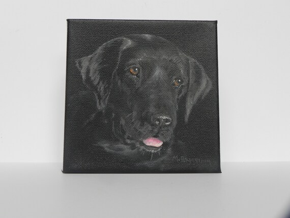 Yellow Labrador small original painting acrylic Yellow Lab 3x3 inch miniature pet portrait dog art home decor by Mary Ann Baggstrom