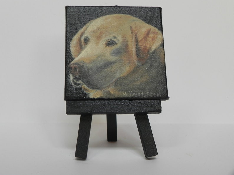 Yellow Labrador small original painting acrylic Yellow Lab 3x3 inch miniature pet portrait dog art home decor by Mary Ann Baggstrom