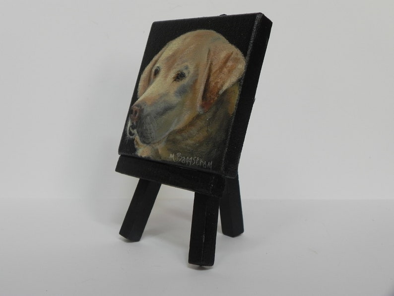 Yellow Labrador small original painting acrylic Yellow Lab 3x3 inch miniature pet portrait dog art home decor by Mary Ann Baggstrom