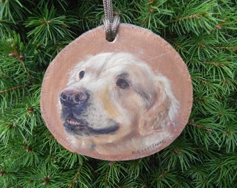 Pet Ornament wood slice, realistic custom painted original acrylic portrait from your photo