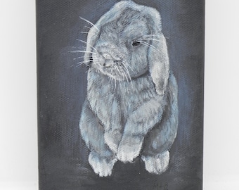 Rabbit Painting: Original Acrylic Bunny Art on Canvas, 4x6 Bunny painting, Nursery decor, cute bunny painting, Wildlife decor, Farm decor