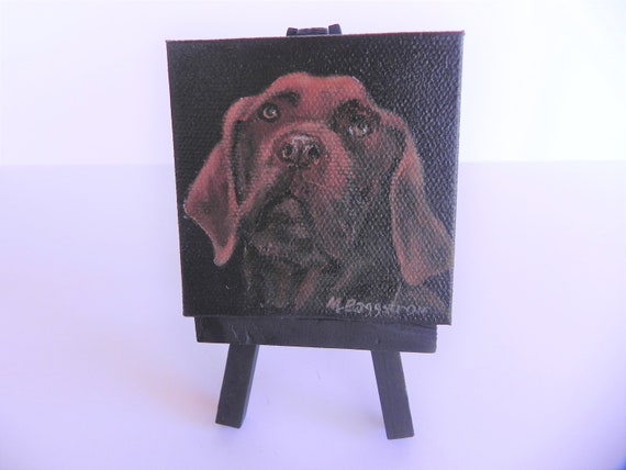 Yellow Labrador small original painting acrylic Yellow Lab 3x3 inch miniature pet portrait dog art home decor by Mary Ann Baggstrom