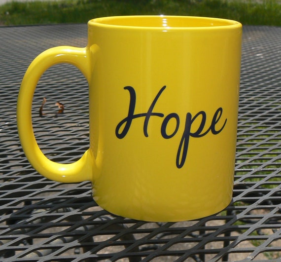 Yellow Coffee Mug with Hope written on it Etsy