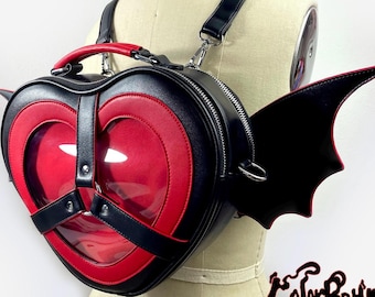 Black Heart Anime Ita Bag - Ita Backpack - Ita Bag Crossbody - Ita Bag Purse - Ita Bag Accessories - Anime Pin Bag - Kawaii Ita Bag