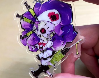 Holographic Zombie Nurse Acrylic Keychain: Spooky Anime Accessory