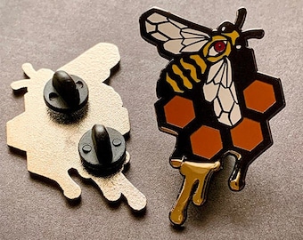 All Seeing Eye Honeybee Enamel Pin: Honeycomb Drip Lapel Pin