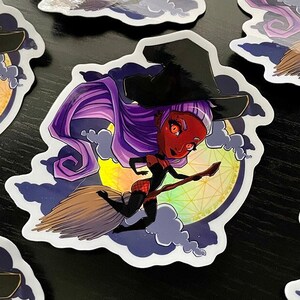 Holographic Foil Gothic Spooky Halloween Moon Witch Vinyl Sticker