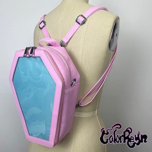Pink Spooky Coffin Anime Ita Bag backpack - Ita Bag Crossbody - Ita Bag Purse - Ita Bag Insert - Anime Pin Bag - Kawaii Ita Bag