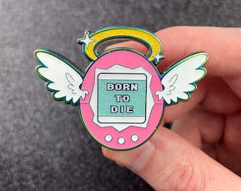 AngelGotchi Hard Enamel Pin: Kawaii Pink Tamagotchi with Glitter