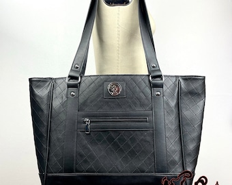 Handmade Quilted Faux Leather Tote Bag: Large Designer Work Bag