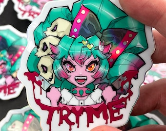 Try Me Cute Anime Girl Holographic Sticker | Anime Sticker | Holographic sticker | Funny Sticker | Spooky Sticker | Kawaii Cute Anime Girl