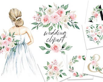 Watercolor Wedding Flowers Clipart Set - Floral Borders - Bouquet Flowers - Premade Borders - Wedding Clipart - Borders Clipart