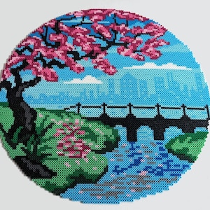 Cherry Blossom Skyline Perler Bead Pattern - Fuse Bead Arts and Crafts | PDF Instant Download