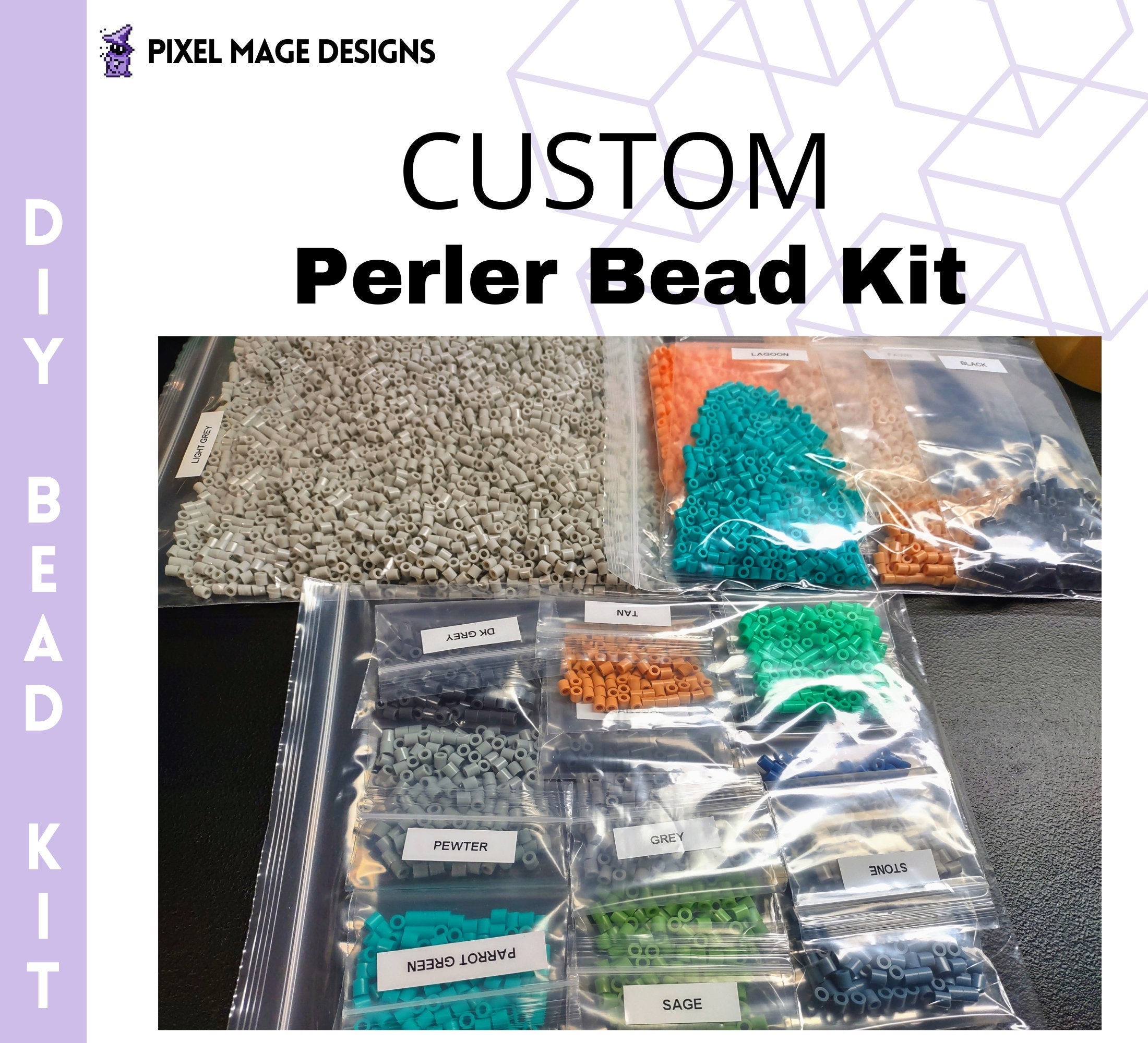 DIY Custom Perler Bead Kit Includes Sorted Beads & Printed Pattern