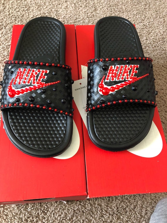 red black nike slides