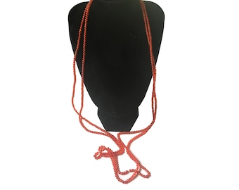 Vintage Reddish Orange Long Beaded Necklace from the 1960's