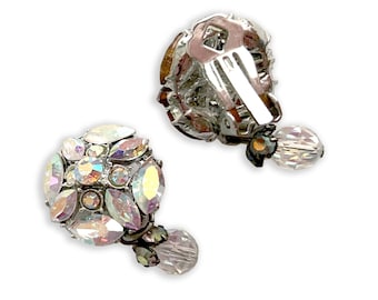Vintage Diamond Gemstone Clip-On Dangle Sparkle Kolczyki z lat 80-tych