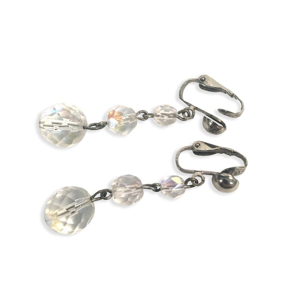 Vintage Crystal Dangle Clip On Earrings - image 1