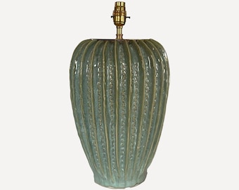 Green ribbed ceramic table lamp