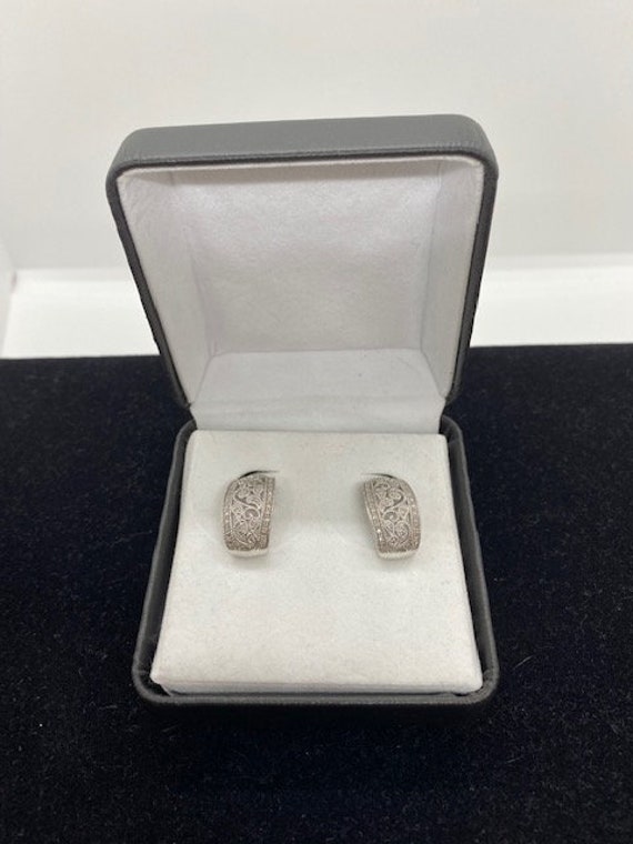 Diamond Sterling Hoop Pierced Earrings - image 1