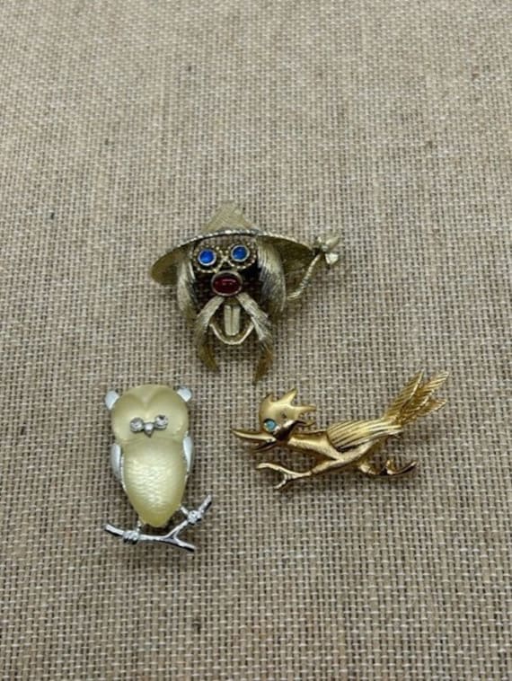 Three Vintage Costume Figural Pins