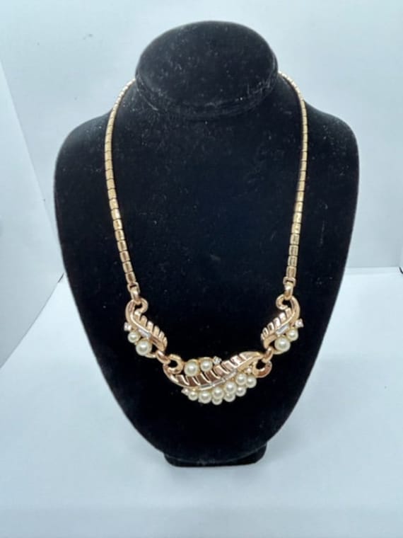 Trifari Pearl and Rhinestone Choker Necklace - image 1