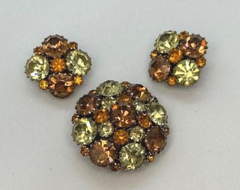 Large Signed Weiss Brooch and Earring 1950s Set