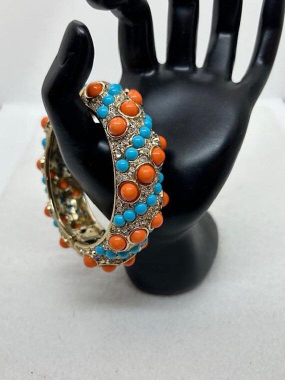 Kenneth J Lane Coral and Turquoise Clamper Bracel… - image 2