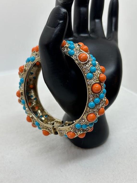 Kenneth J Lane Coral and Turquoise Clamper Bracel… - image 1