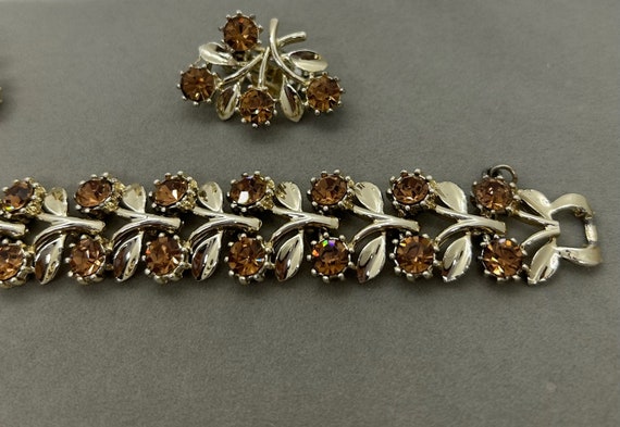 Vintage Costume Rhinestone Bracelet and Clip Earr… - image 3